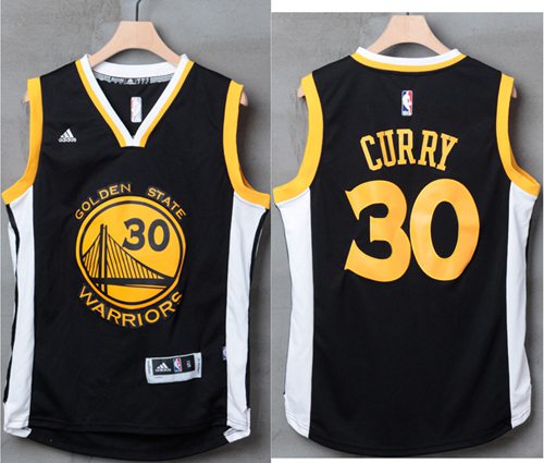 Warriors #30 Stephen Curry Black/White Stitched NBA Jersey