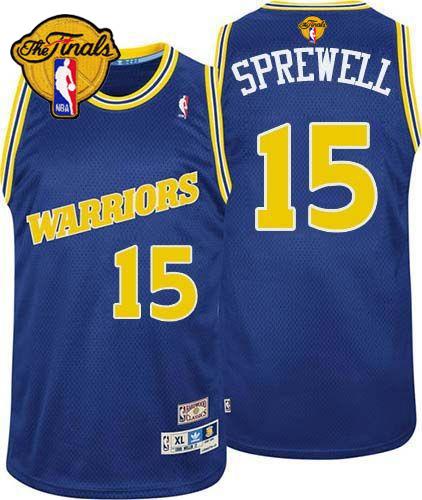 Warriors #15 Latrell Sprewell Blue Throwback The Finals Patch Stitched NBA Jersey
