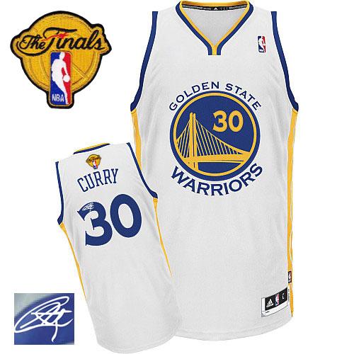 Revolution 30 Autographed Warriors #30 Stephen Curry White The Finals Patch Stitched NBA Jersey