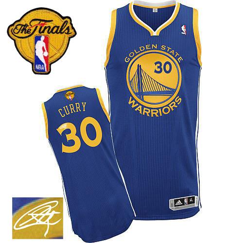 Revolution 30 Autographed Warriors #30 Stephen Curry Blue The Finals Patch Stitched NBA Jersey