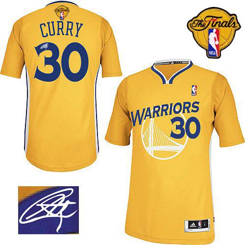 Revolution 30 Autographed Warriors #30 Stephen Curry Gold The Finals Patch Stitched NBA Jersey