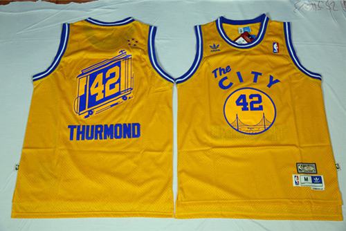 Warriors #42 Nate Thurmond Gold Throwback The City Stitched NBA Jersey