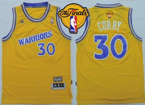 Warriors #30 Stephen Curry Gold Throwback The Finals Patch Stitched NBA Jersey