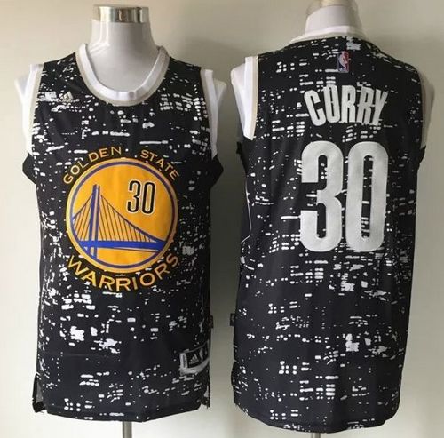 Warriors #30 Stephen Curry Black City Light Stitched NBA Jersey