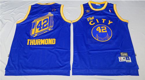 Warriors #42 Nate Thurmond Blue Throwback The City Stitched NBA Jersey