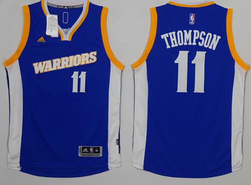 Warriors #11 Klay Thompson Royal Stretch Crossover Stitched NBA Jersey