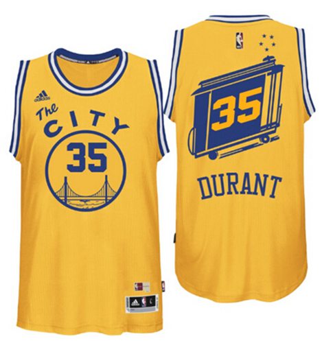 Warriors #35 Kevin Durant Gold Throwback The City Stitched NBA Jersey