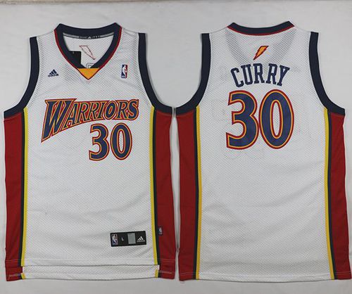 Warriors #30 Stephen Curry White Throwback Stitched NBA Jersey