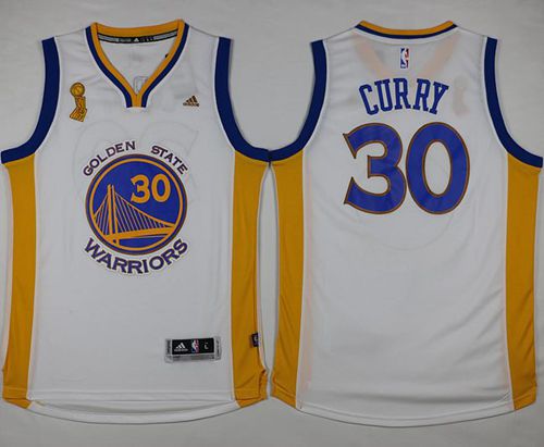 Warriors #30 Stephen Curry White Trophy Banner Champions Stitched NBA Jersey