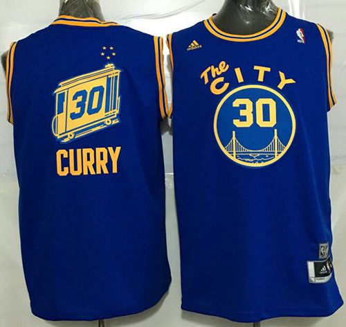 Warriors #30 Stephen Curry Blue Throwback The City Stitched NBA Jersey