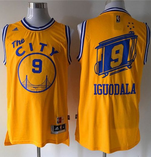 Warriors #9 Andre Iguodala Gold Throwback The City Stitched NBA Jersey