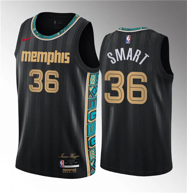 Men's Memphis Grizzlies #36 Marcus Smart Black 2023 Draft City Edition Stitched Basketball Jersey