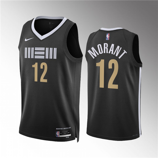 Men's Memphis Grizzlies #12 Ja Morant Black 2023/24 City Edition Stitched Basketball Jersey