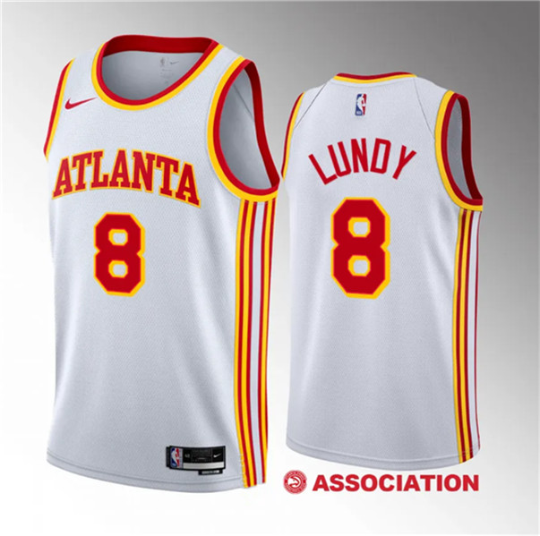 Men's Atlanta Hawks #8 Seth Lundy White 2023 Draft Association Edition Stitched Basketball Jersey