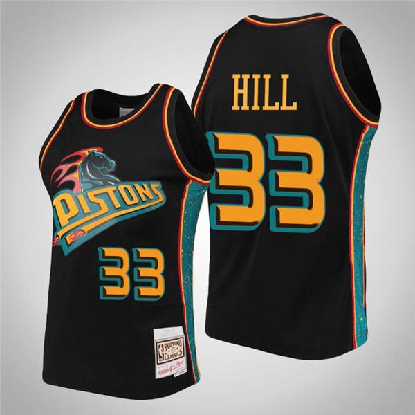 Men's Detroit Pistons #33 Grant Hill Black Mitchell & Ness Stitched Jersey