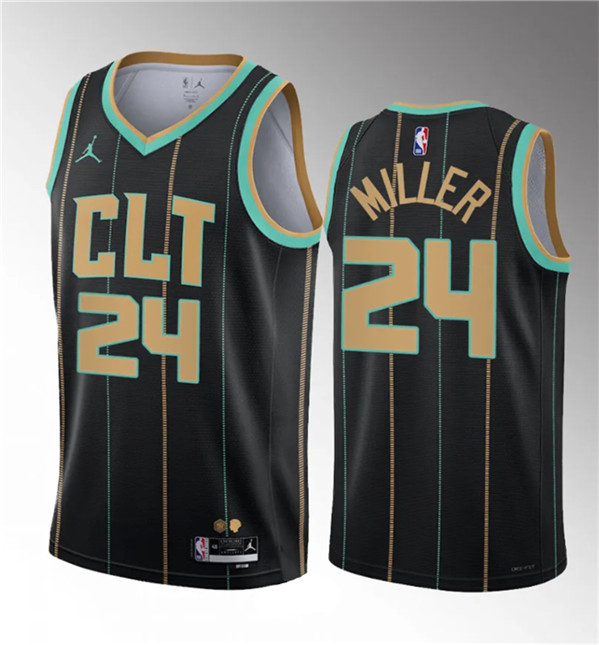 Men's Charlotte Hornets #24 Brandon Miller Black 2023 Draft City Edition Stitched Basketball Jersey