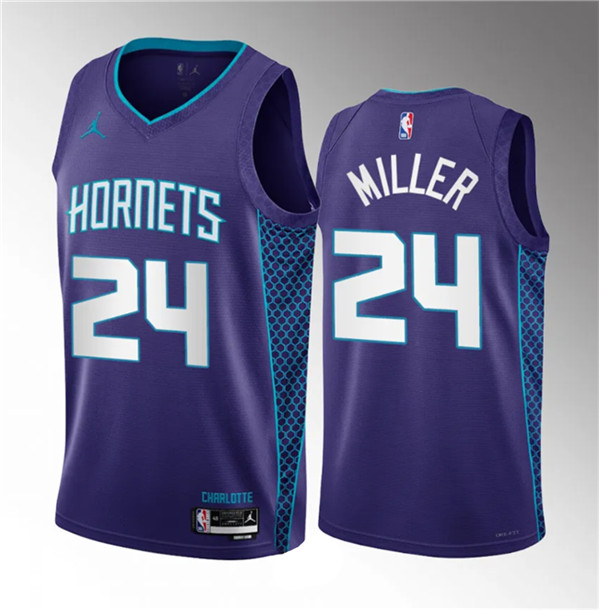 Men's Charlotte Hornets #24 Brandon Miller Purple 2023 Draft Statement Edition Stitched Basketball Jersey