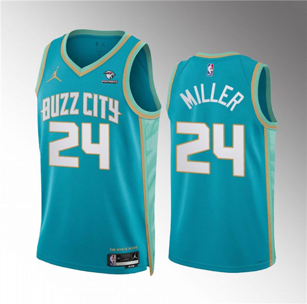Men's Charlotte Hornets #24 Brandon Miller Teal 2023/24 City Edition Stitched Basketball Jersey