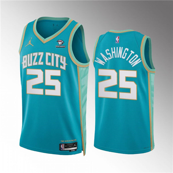 Men's Charlotte Hornets #25 P.J. Washington Teal 2023/24 City Edition Stitched Basketball Jersey