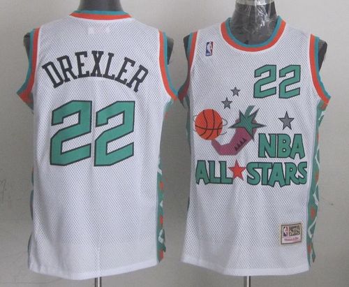Mitchell And Ness Rockets #22 Clyde Drexler White 1996 All star Stitched NBA Jersey