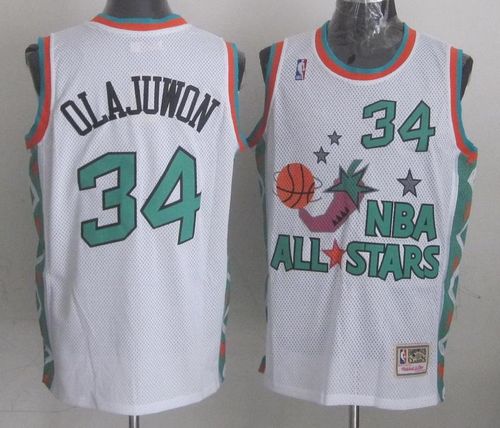 Mitchell And Ness Rockets #34 Hakeem Olajuwon White 1996 All star Stitched NBA Jersey