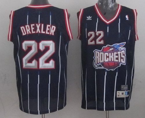 Rockets #22 Clyde Drexler Navy Throwback Stitched NBA Jersey