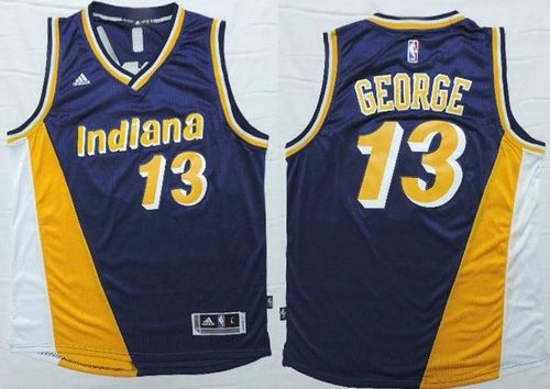 Pacers #13 Paul George Navy Blue/Yellow Throwback Stitched NBA Jersey