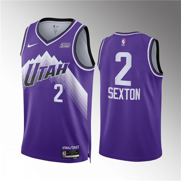 Men's Utah Jazz #2 Collin Sexton Purple 2023/24 City Edition Stitched Basketball Jersey