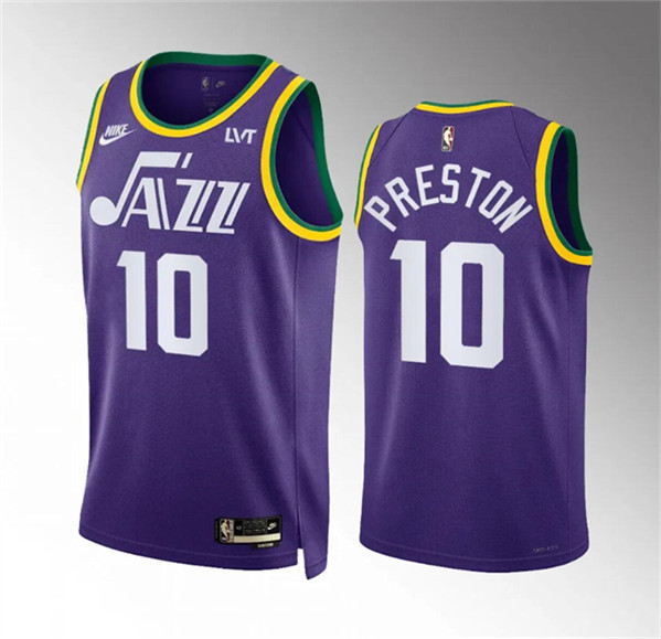 Men's Utah Jazz #10 Jason Preston Purple 2023/24 City Edition Stitched Basketball Jersey