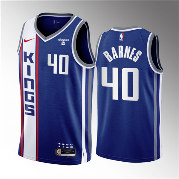 Men's Sacramento Kings #40 Harrison Barnes Blue 2023/24 City Edition Stitched Basketball Jersey