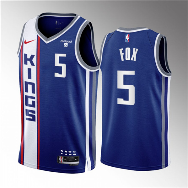 Men's Sacramento Kings #5 De'Aaron Fox Blue 2023/24 City Edition Stitched Basketball Jersey