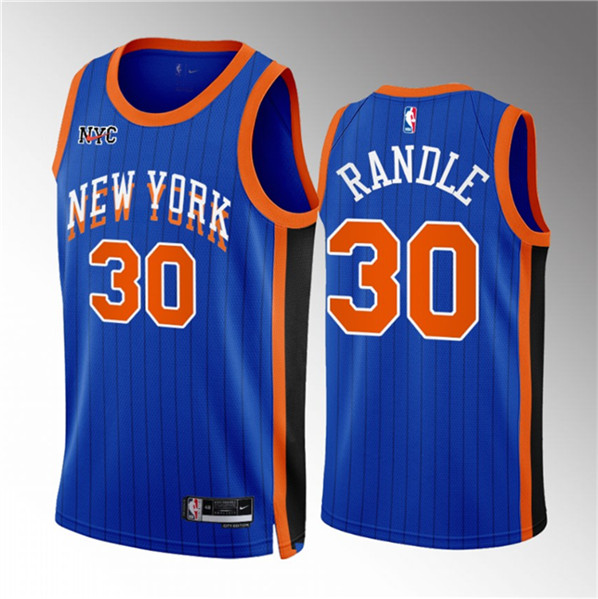Men's New York Knicks #30 Julius Randle Blue 2023/24 City Edition Stitched Basketball Jersey