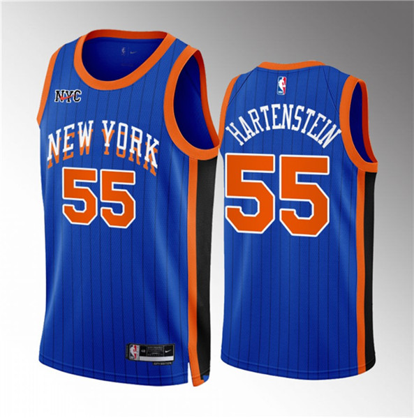 Men's New York Knicks #55 Isaiah Hartenstein Blue 2023/24 City Edition Stitched Basketball Jersey