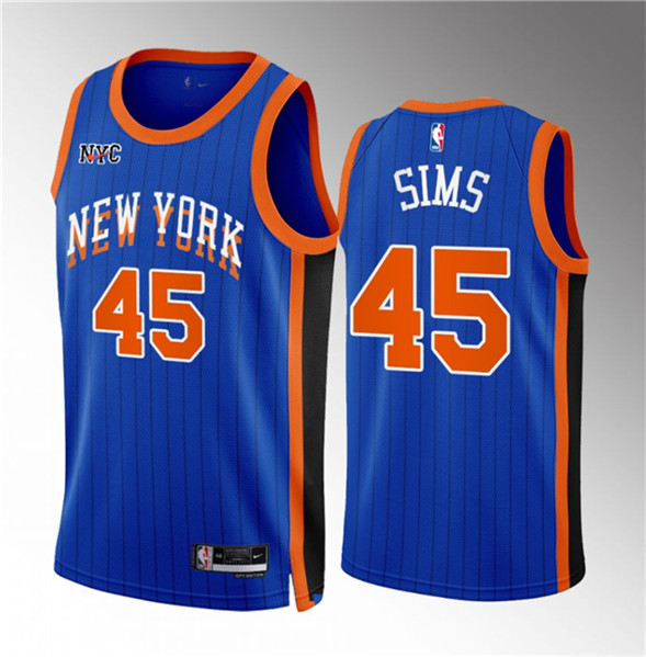 Men's New York Knicks #45 Jericho Sims Blue 2023/24 City Edition Stitched Basketball Jersey
