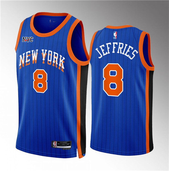 Men's New York Knicks #8 DaQuan Jeffries Blue 2023/24 City Edition Stitched Basketball Jersey