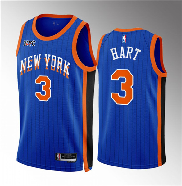 Men's New York Knicks #3 Josh Hart Blue 2023/24 City Edition Stitched Basketball Jersey