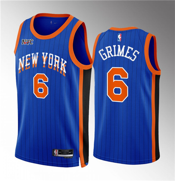 Men's New York Knicks #6 Quentin Grimes Blue 2023/24 City Edition Stitched Basketball Jersey
