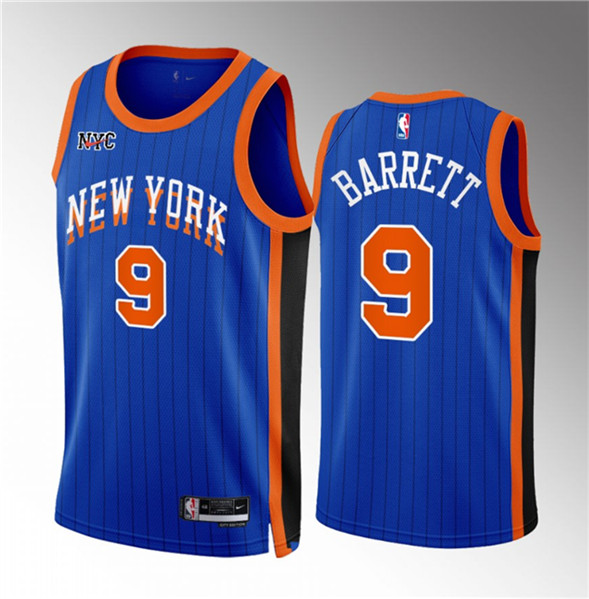 Men's New York Knicks #9 RJ Barrett Blue 2023/24 City Edition Stitched Basketball Jersey