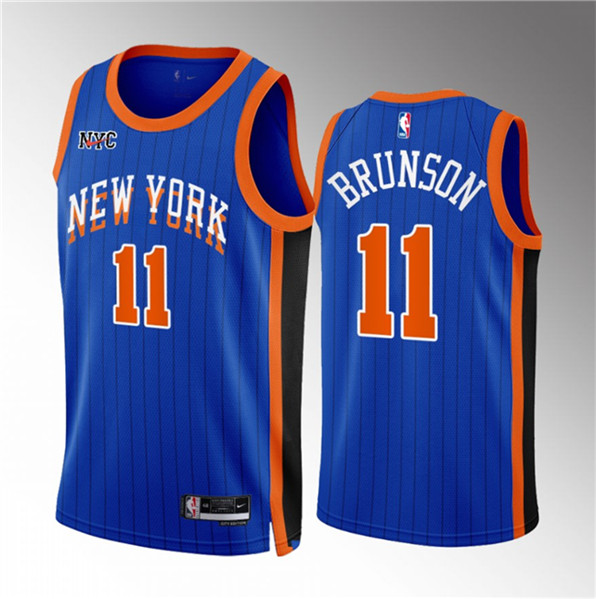 Men's New York Knicks #11 Jalen Brunson Blue 2023/24 City Edition Stitched Basketball Jersey