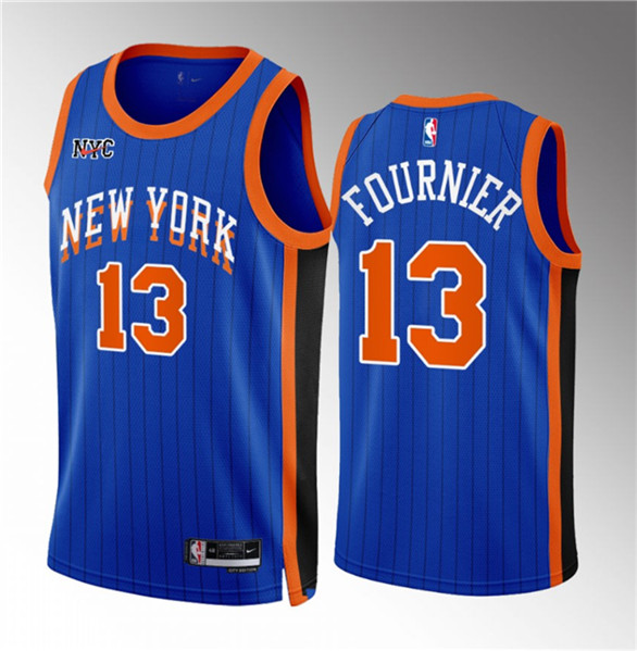 Men's New York Knicks #13 Evan Fournier Blue 2023/24 City Edition Stitched Basketball Jersey