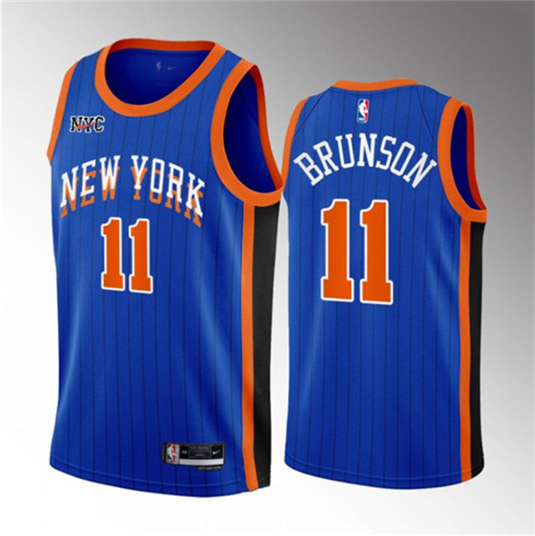 Men's New York Knicks #11 Jalen Brunson Blue 2023-24 City Edition Stitched Basketball Jersey
