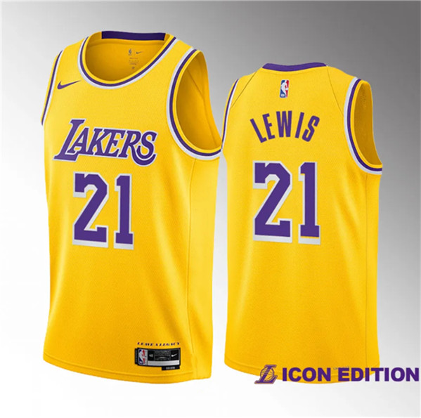 Men's Los Angeles Lakers #21 Maxwell Lewis Yellow 2023 Draft Icon Edition Stitched Basketball Jersey