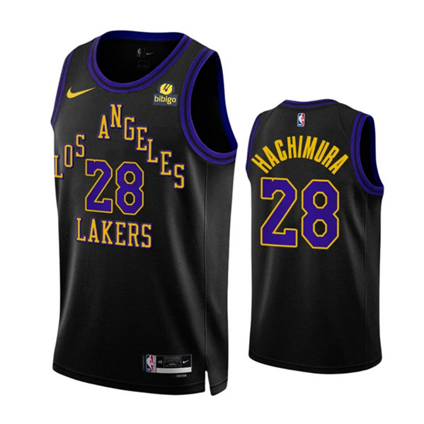 Men's Los Angeles Lakers #28 Rui Hachimura Black 2023/24 City Edition Stitched Basketball Jersey