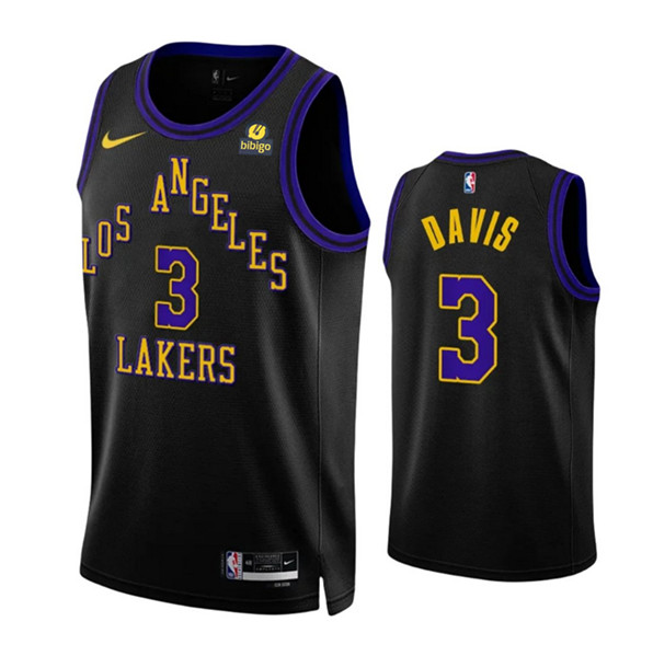Men's Los Angeles Lakers #3 Anthony Davis Black 2023/24 City Edition Stitched Basketball Jersey
