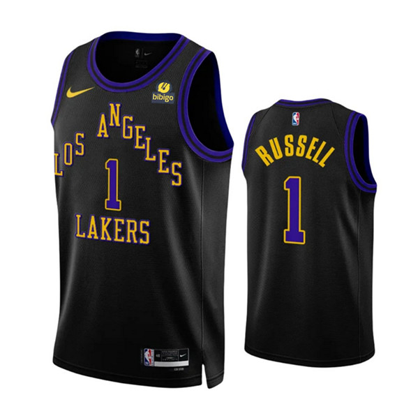 Men's Los Angeles Lakers #1 D'Angelo Russell Black 2023/24 City Edition Stitched Basketball Jersey