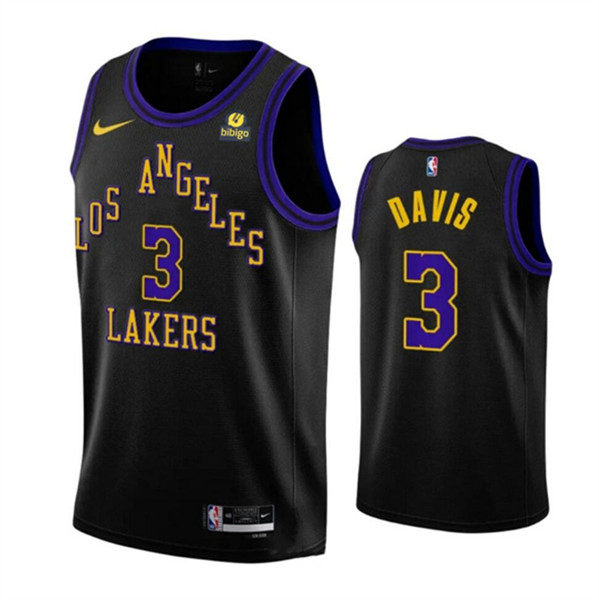 Men's Los Angeles Lakers #3 Anthony Davis Black 2023-24 City Edition Stitched Basketball Jersey