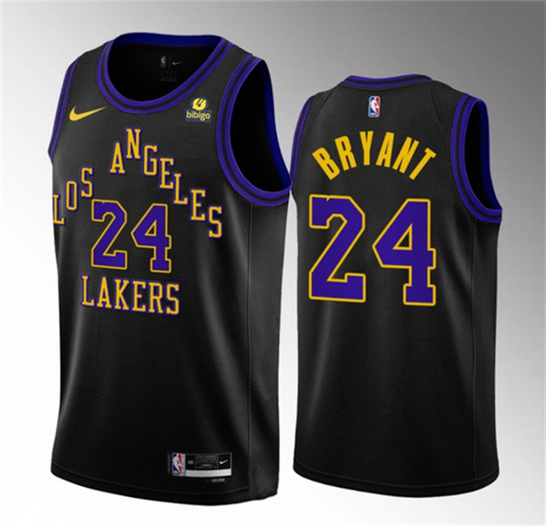 Men's Los Angeles Lakers #24 Kobe Bryant Black 2023-24 City Edition Stitched Basketball Jersey