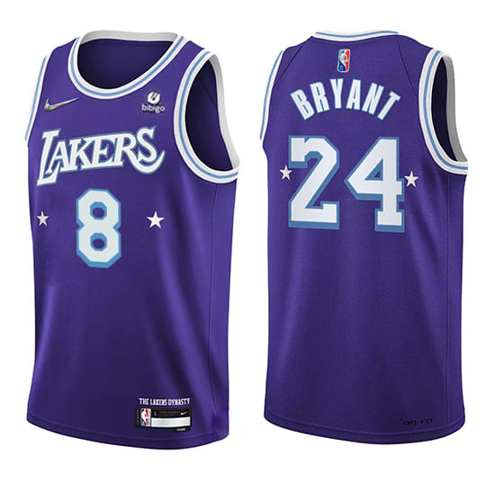 Men's Los Angeles Lakers #24 #8 Kobe Bryant Purple City Edition75th Anniversary Stitched Basketball Jersey