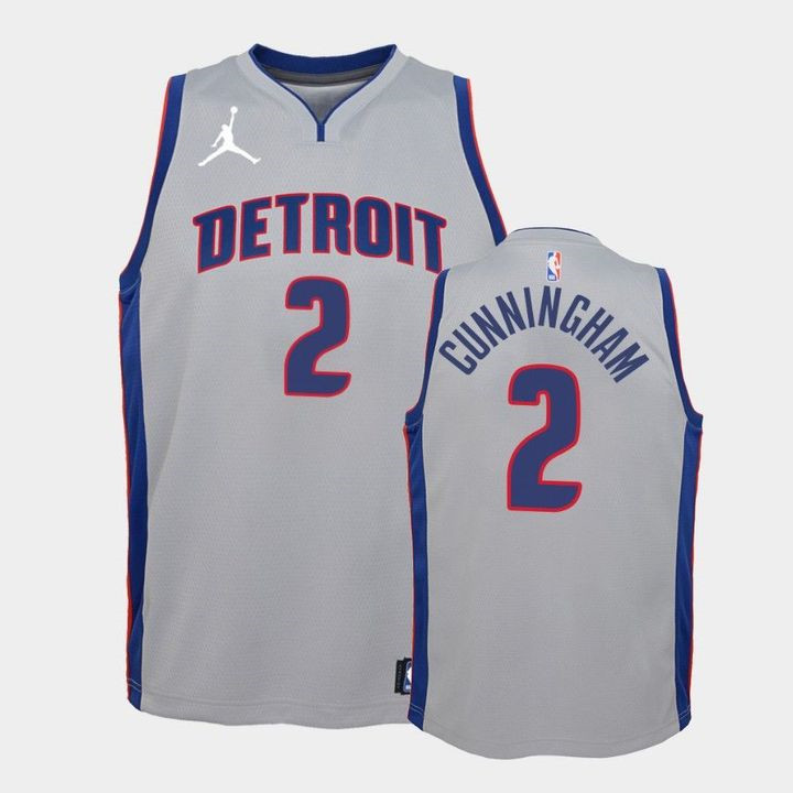 Men's Detroit Pistons #2 Cade Cunningham Gray Statement Edition Stitched Jersey