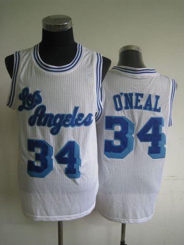 Lakers #34 Shaquille O'Neal White Throwback Stitched NBA Jersey